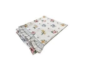 Vintage Cannon Floral Print Flat Sheet Queen Size No Iron Percale Ruffled Trim